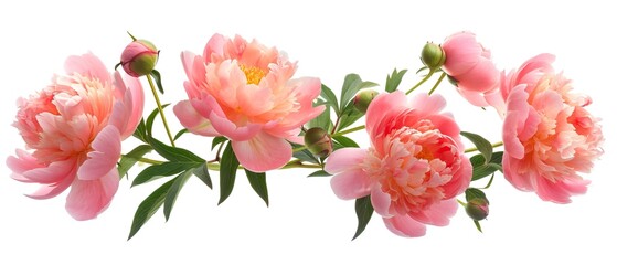 a vibrant and lively peonies in full bloom on isolated background