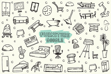 Household furniture doodles, hand-drawn furniture icons
