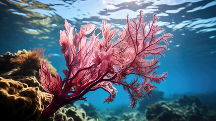 Fototapeta na wymiar coral reef in the sea. pink plant on underwater sea