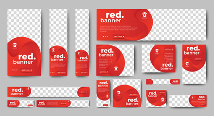 Set of Red Web advertising banner template design. Modern web layout set with standard size. vector - obrazy, fototapety, plakaty