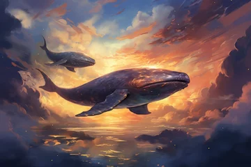 Poster Majestic sky whales, soaring through the heavens with grace and tranquility - Generative AI © Sidewaypics
