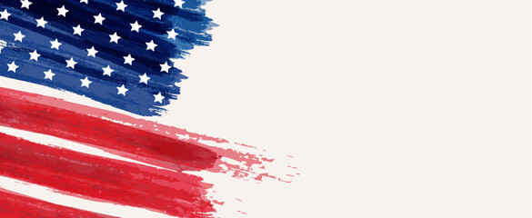 Abstract grunge brushed flag of United States of America. Template for horizontal holiday banner.
