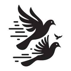Celestial Whirl: Pigeon Silhouette Set Twirling in a Celestial Ballet of Feathers - Beautiful Bird Silhouette - Bird Vector
