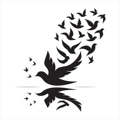 Radiant Soar: Pigeon Silhouette Glowing in a Radiant Flight - Beautiful Bird Silhouette - Bird Vector

