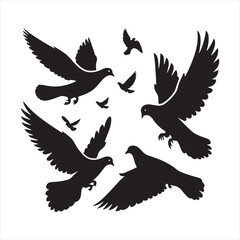 Whirlwind of Feathers: Bird Beauty Silhouette Set in a Spirited Dance of Pigeon Shadows - Pigeon Silhouette
