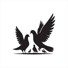 Harmony in Flight: Beautiful Bird Silhouette - Bird Vector Showcasing the Unified Movement of Pigeons - Pigeon Silhouette
