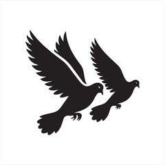 Celestial Whirl: Pigeon Silhouette Set Twirling in a Celestial Ballet of Feathers - Beautiful Bird Silhouette - Bird Vector

