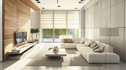 Interior design of cozy living room with stylish sofa. Generative Ai