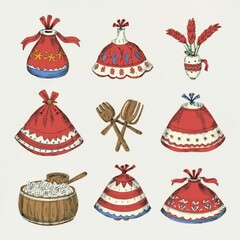 Vector martisor talisman, gift, traditional accessory for holiday of early spring in Romania and Moldova.poster design
