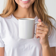 White mug mockup holding by a female model - Coffee mug with model