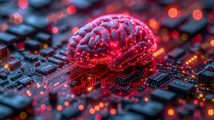 A brain living on electronics, CPU, high technology, Artificial intelligence,,generative ai - obrazy, fototapety, plakaty