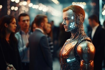Naklejka premium Cyborg robot promo attracts attention in St. Petersburg.