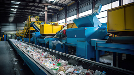 Fototapeta premium recycling industry, recycling plant conveyor belt transports garbage