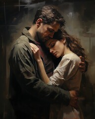Emotional couple embracing