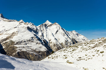 View of the Matterhorn during the day in winter. Zermatt, Switzerland