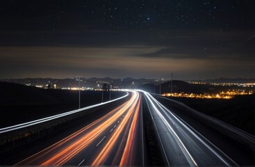 Fototapeta na wymiar A long exposure photo of a highway at night from Generative AI
