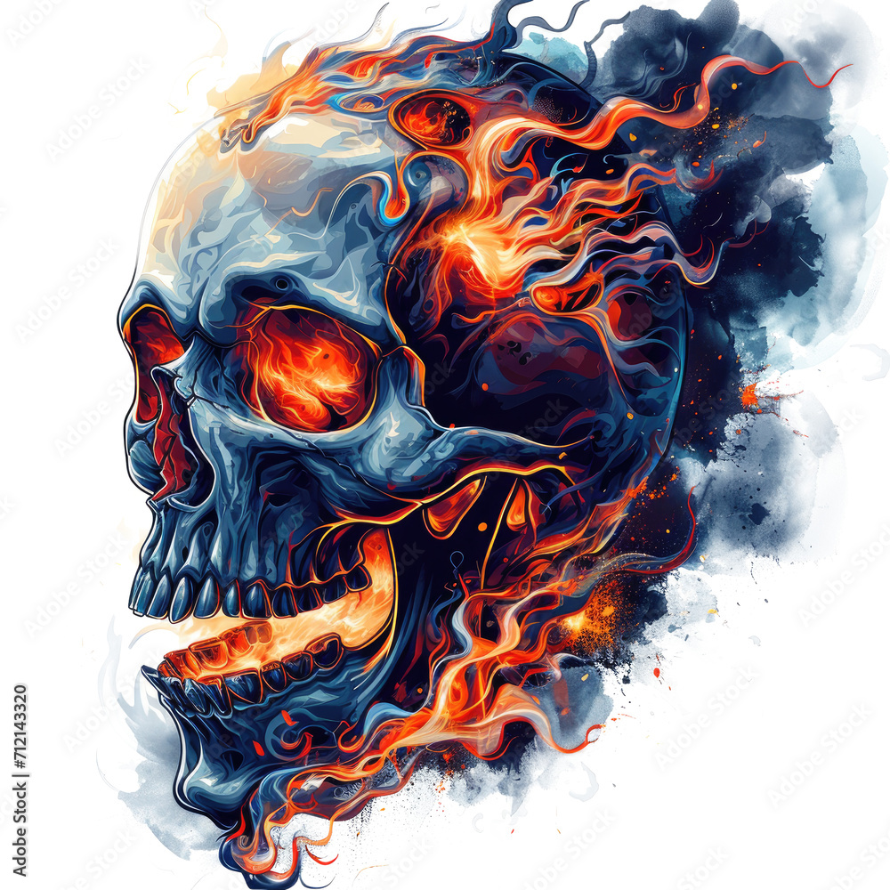 Wall mural t-shirt illustration design, burning skull image, transparent background. Ai generated images - Wall murals
