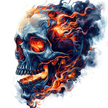 t-shirt illustration design, burning skull image, transparent background. Ai generated images
