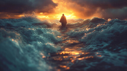 Jesus Christ walking on the waters of the sea