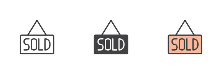 Sold sign different style icon set