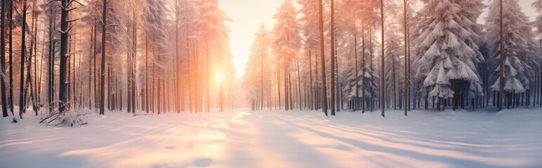 snow covered ground, in the style of golden light, orange and azure, landscape photography, sunrays shine upon it, use of light and shadow, wide angle lens


 - obrazy, fototapety, plakaty