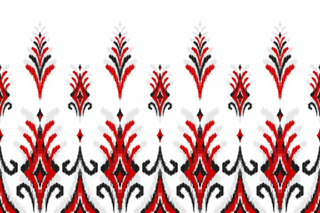 Motif border ethnic Ikat art. Seamless pattern traditional. Aztec ornament print. Design for background, illustration, fabric, clothing, rug, textile, batik, embroidery. - obrazy, fototapety, plakaty