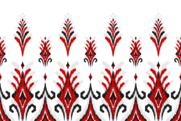 Fotobehang Motif border ethnic Ikat art. Seamless pattern traditional. Aztec ornament print. Design for background, illustration, fabric, clothing, rug, textile, batik, embroidery. © Anawin