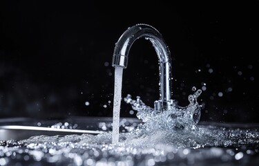 Water flows from a kitchen faucet, clean water access image