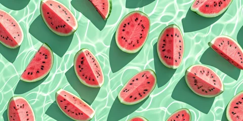 Foto op Plexiglas Background pattern of watermelon slices pale soft color © megavectors