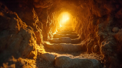 Empty tomb and light shines from the outside