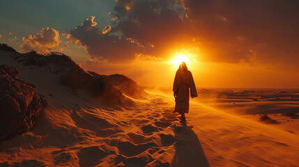 40 days in the desert, Jesus Christ is tempted in the desert - obrazy, fototapety, plakaty