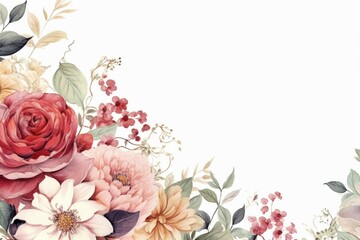 White background with floral bouquet border, perfect for wedding invitations, greetings, wallpapers, fashion, and prints. Generative AI