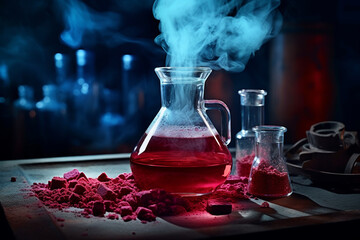 Potions, old book and candles on alchemist's table Magic and wizardry concept. Set of sorcery book and magic potion. Alchemy and concept. transparent background Generative Ai
