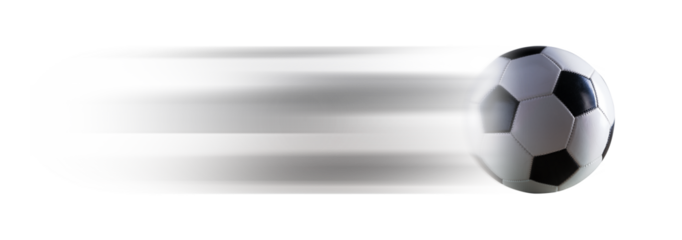 Fast soccer ball on green background