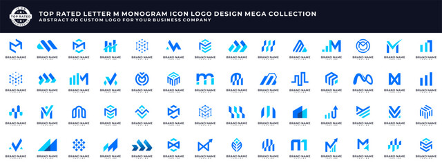 Set of  letters M monogram logo design template.