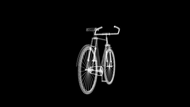Spinning 3d wireframe bicycle on plain black background
