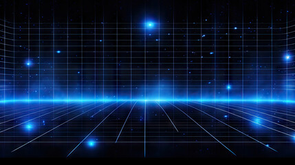  blue grid background with spaceship images and stars,A blue neon grid background with stars and a grid is a vibrant digital design perfect for futuristic or technology-themed projects,  wireframe net