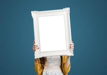 Beautiful woman posing and holding a frame