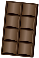 Dark chocolate bar. Unwrapped square piece of chocolate. Cocoa organic product illustration.