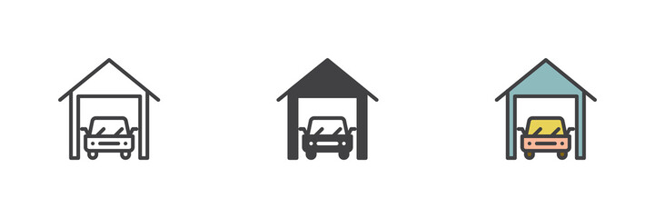 Car garage different style icon set