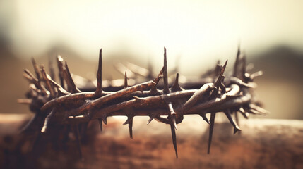 Crown of thorns with shadow of the royal crown - Passion and triumph of Jesus. Easter. - obrazy, fototapety, plakaty