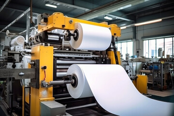 Automated equipment for paper production. Paper production plant. Machines that roll paper into rolls.