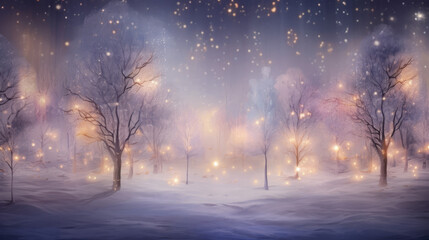 Winter Christmas background with sky, heavy snowfall, snowflakes in different shapes and forms, snowdrifts