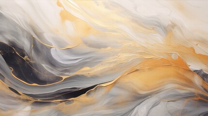 Opulent silver and gold fluid swirls - luxurious close-up abstract composition