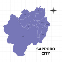Sapporo City map illustration. Map of the City in Japan