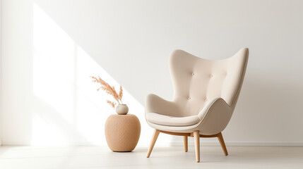 Fototapeta na wymiar a Khaki chair in front of a white wall