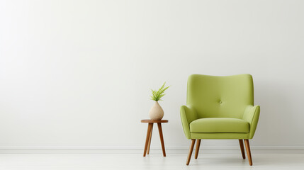 a Light Green chair in front of a white wall
