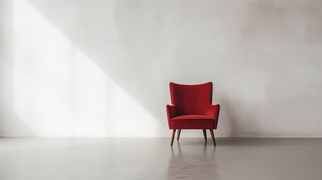 a Dark Red chair in front of a white wall
