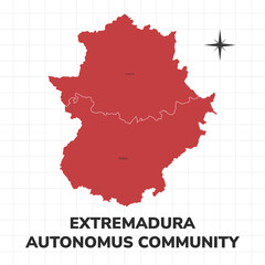 Extremadura Autonomus Community map illustration. Map of the Region in Spain