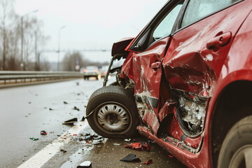 close up Photo of the damaged car after an accident on the highway